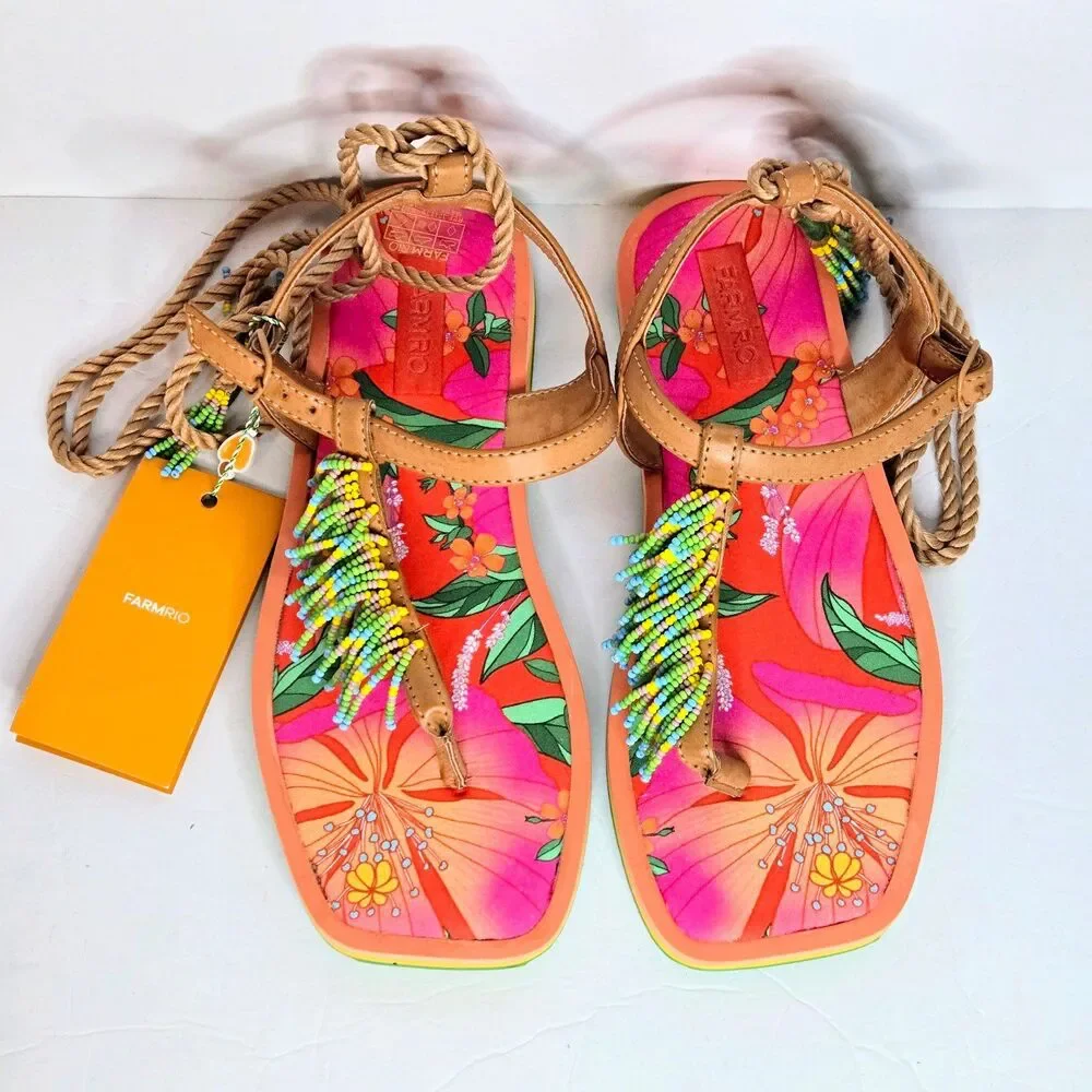 FARM RIO Sandals Floral Pietra Tropical Women Shoes Size 7 US NEW +BOX +DUSTBAG